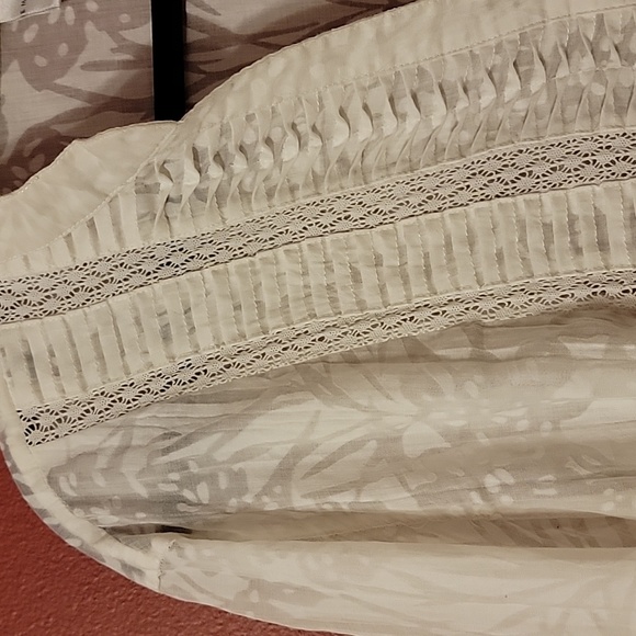 XL White Tuxedo Pleat Burn out Button Top Sheer Boho - Picture 9 of 10